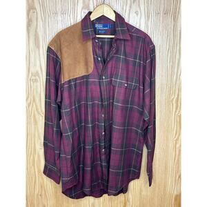 Vintage Polo Ralph Lauren Shooting Hunting Shirt Red Plaid Men's Large Patch